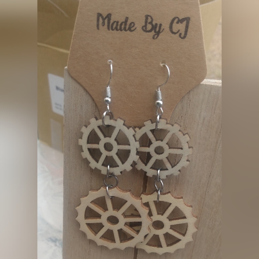 *Wooden steampunk die-cut gear earrings MadeByCJ